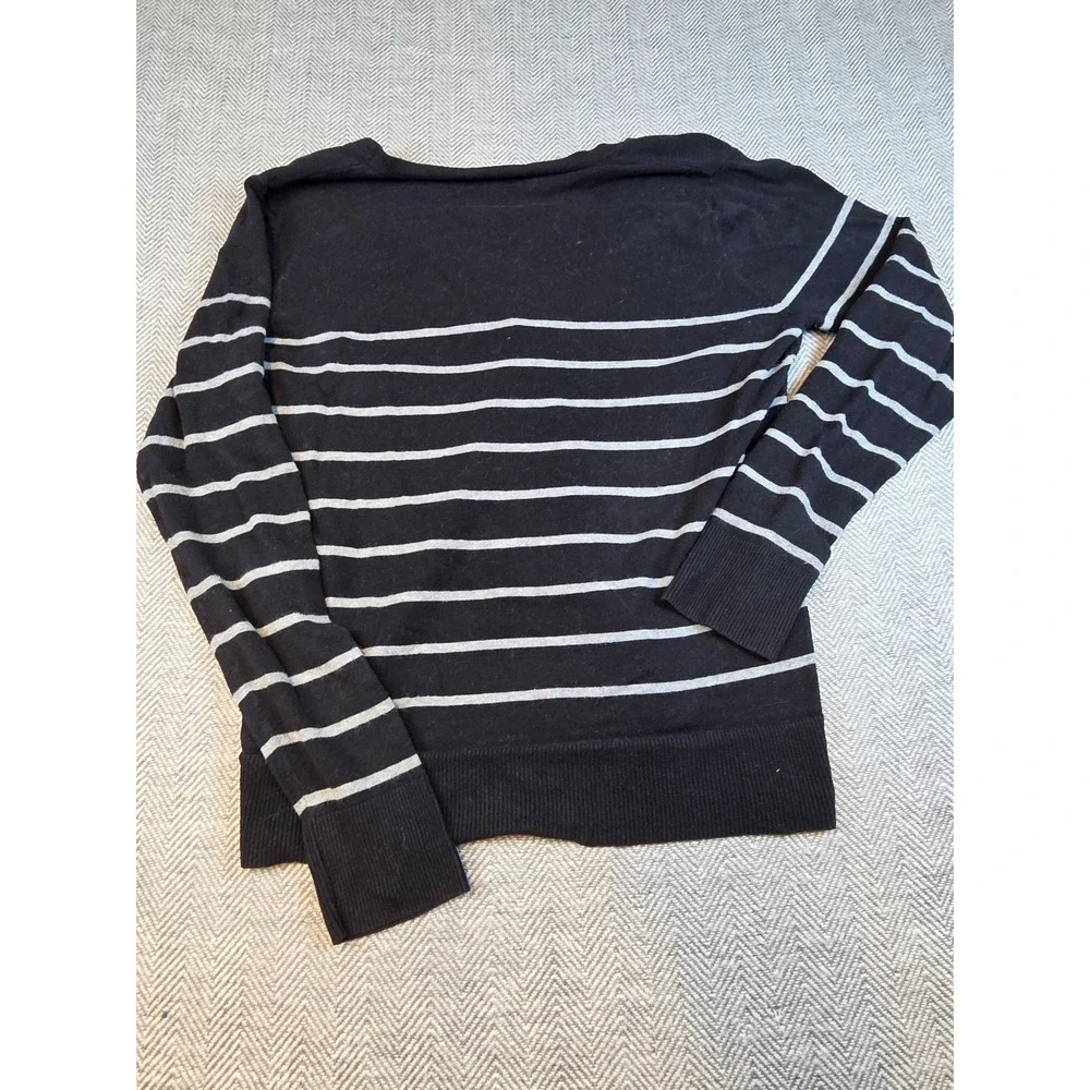 Merona Womens XL Black Gray Striped V-Neck Button Front Cotton Cardigan Sweater
